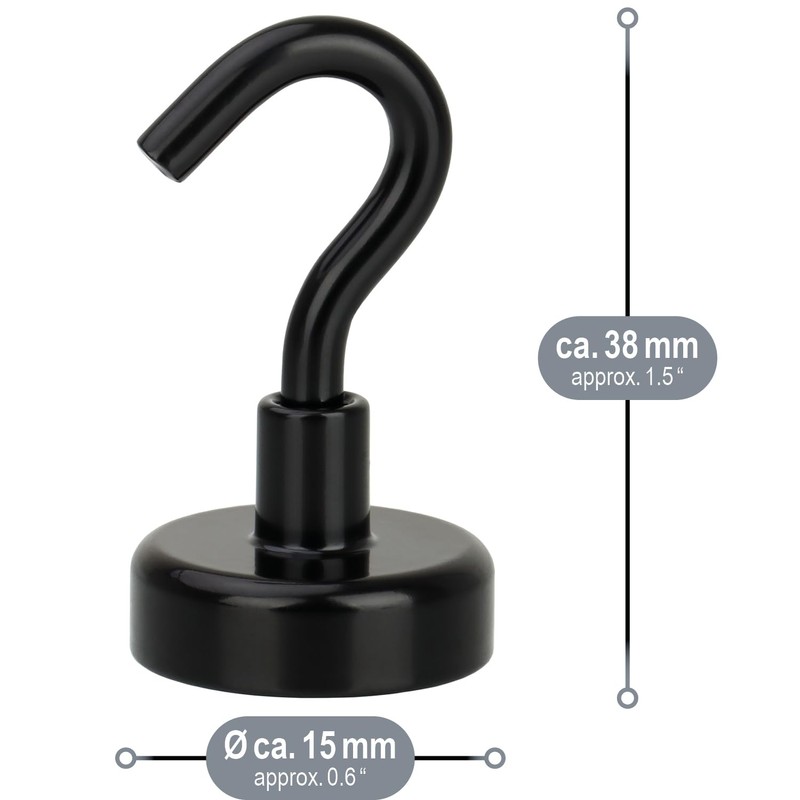 com-four® 10 x Neodymium Magnetic Hooks 5 kg - Strong