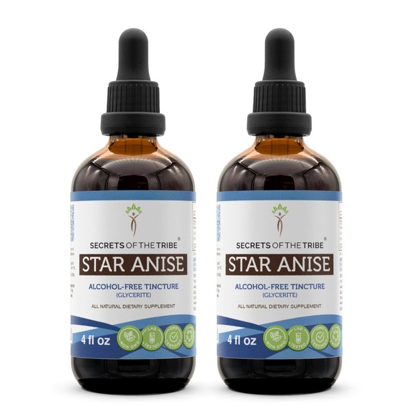 Secrets of the Tribe Star Anise Tincture Alcohol-Free Liquid Extract, Anise Star (Illicium verum) Dried Seed (2x4 FL OZ)