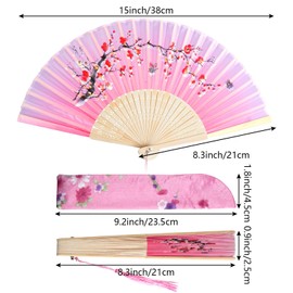 Haakong Folding Hand Fans for Women Silk Handheld Folding Fan with Storage Case Bamboo Chinese Style Crafts for Dancing Wedding Party Music Festival Favors DIY Decoration (Classic, One Size)