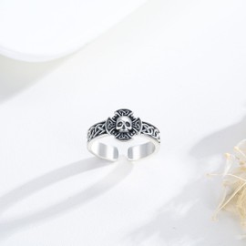 MEDWISE Skull Ring 925 Sterling Silver Celtic Cross Rings Adjustable Open Gothic Rings Celtic Skull Jewelry Gifts for Women Men Son Gift