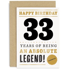 Old English Co. Funny 33rd Birthday Card for Men Women - 33 Years Absolute Legend Greeting Card for Him Her | Humour Age Thirty-Third Birthday Card for Brother, Son, Sister - With Envelope