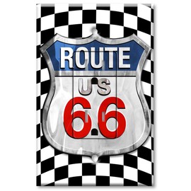 Printed Electrical Outlet with matching Wall Plate - Checkered Flag Route 66