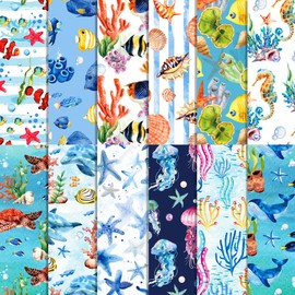 24 PCS Under the Sea Scrapbook Paper Pads, Fish Double Sided Craft Decorative Paper for DIY Craft Art Card Making, Scrapbook Album Decorating