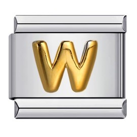 W Initial Letter Name Alphabet Gold Silver 9mm Italian Charm Compatible With Nomination Bracelet