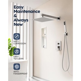 Arofa 10 Inch Shower Faucet Set, Brushed Nickel Rain Shower System Kit with Rough-in Valve High Pressure Shower Fixtures Handheld and Square Rainfall Shower Head Sets Complete Luxury Rain Mixer
