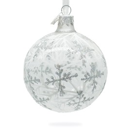 Snowflakes on Clear Glass Ball Christmas Ornament 3.25 Inches