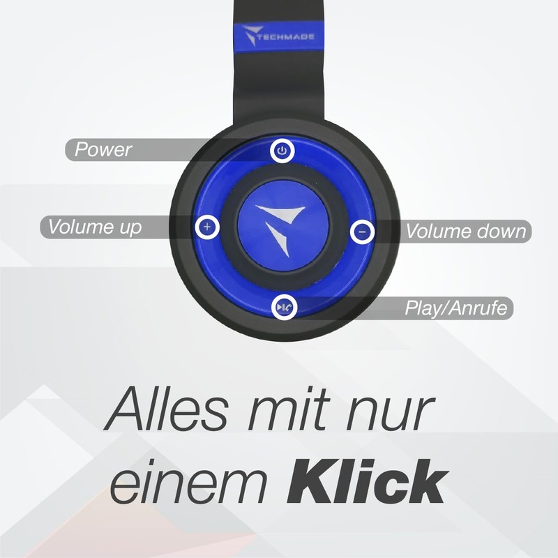 TECHMADE Foldable Bluetooth Headphones with Built-in Microphone - Hi-Fi Stereo