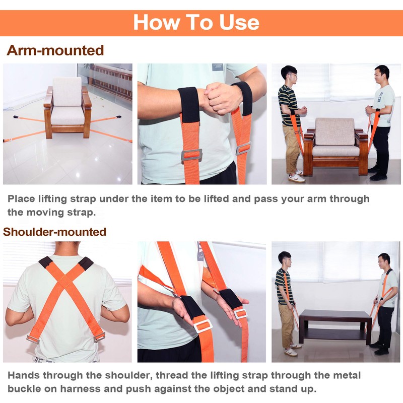 Moving Straps, 2-Person Lifting and Moving System with Thickened Pads,