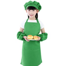 Millya Childrens Kids Toddlers Aprons Painting Baking Cooking Apron and Hat Set School Art and Craft Smock Green Green,Large
