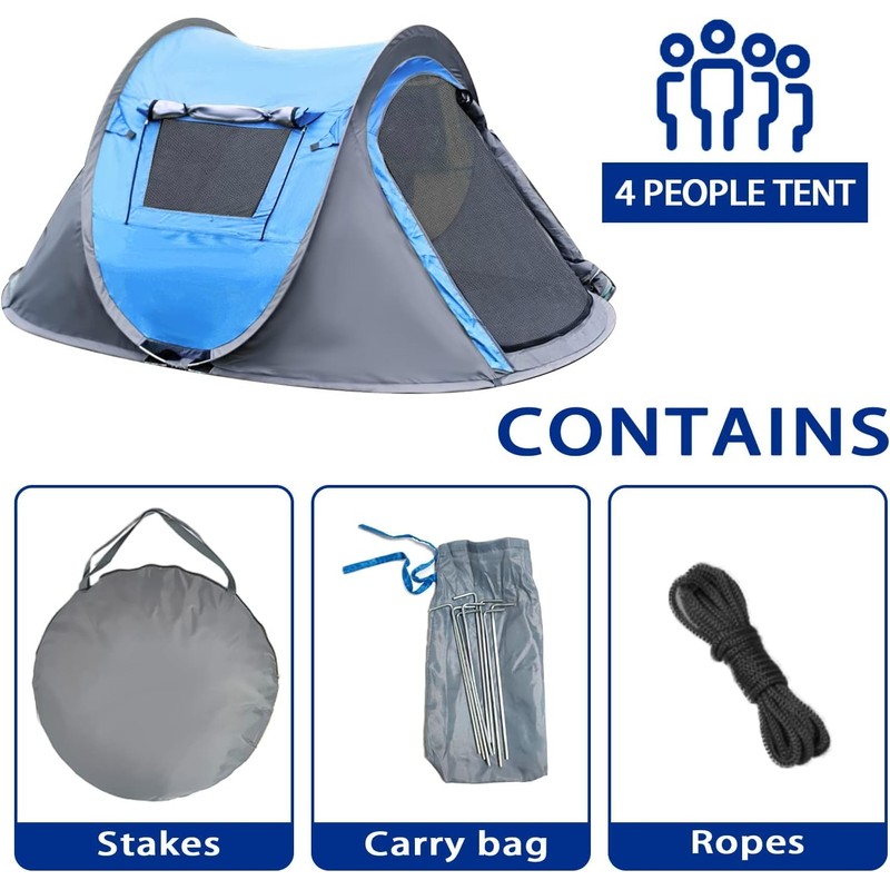 CAMP SOLUTIONS Pop-Up Camping Tent, 4 Person Instant Setup Outdoor