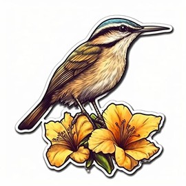 Yoonek Graphics South Carolina Carolina Wren Bird Yellow Jessamine Flower Vinyl Decal Sticker for Car, Laptop, Tumbler, More. #009252-6