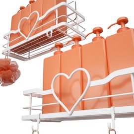 FLCITY White Shower Caddy with 4 Removable Hooks, 2 Pack Sweet Heart Shower Shelves,No Drilling Adhesive Organizer Shelf for Bathroom Shower,Kitchen,Bedroom