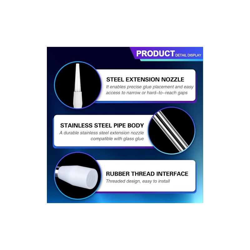 Professional Caulking Gun Nozzle Extensions, Stainless Steel, Straight and Curved