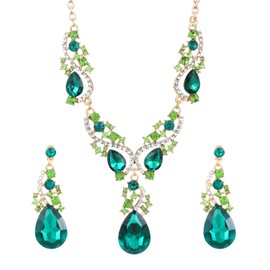 レディース ラインストーン ジュエリーセット エメラルドグリーン ティアドロップ ペンダント ネックレス ダングル ドロップ イヤリング ダングリングセット キラキラ ラインストーン 誕生日 記念日 結婚式 母の日 ブライズメイド ギフト, middle, 亜鉛, ラインストーン