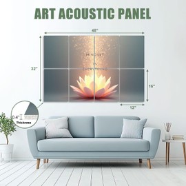 8 Pack Art Acoustic Panels Sound Absorbing Lotus Flower Zen Spiritual Glowing Particles Inspirational Quote Decorative Soundproof Wall Panels Self Adhesive for Recording Studios Office 48"x32"