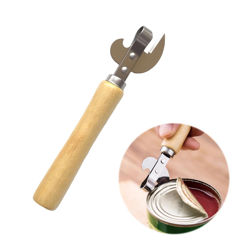 Lotnery Manual Tin Opener- Multi-Functional Can Opener with Ergonomic Wood