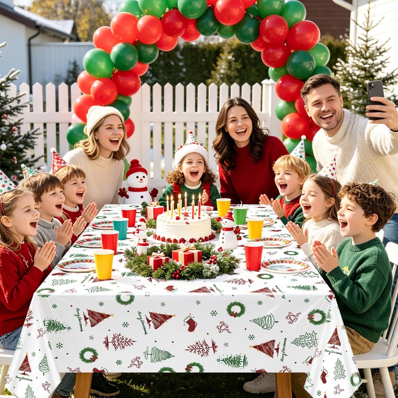 4 Pcs Christmas Tablecloths, Xmas Tree Table Cloths Winter Decorations