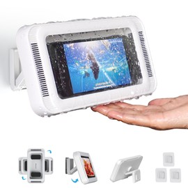 weswink Waterproof Shower Phone Holder with 480° Rotation and Angle Adjustable, Enhanced Sound Quality, Fits Phones up to 7 Inches（White）