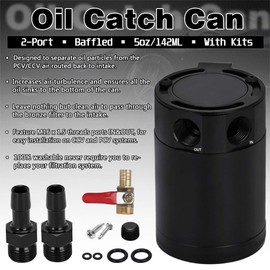 PQY Baffled Oil Catch Can Kit Universal 2 Port Aluminum Oil Separator Reservoir Tank with Drain Valve