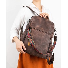 FADEON Backpack Purse for Women, Designer Ladies Vegan Leather Shoulder Bag, Fashion Roomly Travel Backpack Purses