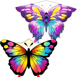 2 Pack Kites for Adults and Kids, Large Butterfly Kites Easy to Fly Kite with Long Tail, Big Kite with Handle and String, Perfect for Beginners, Beach Games, Outdoor Flying Fun