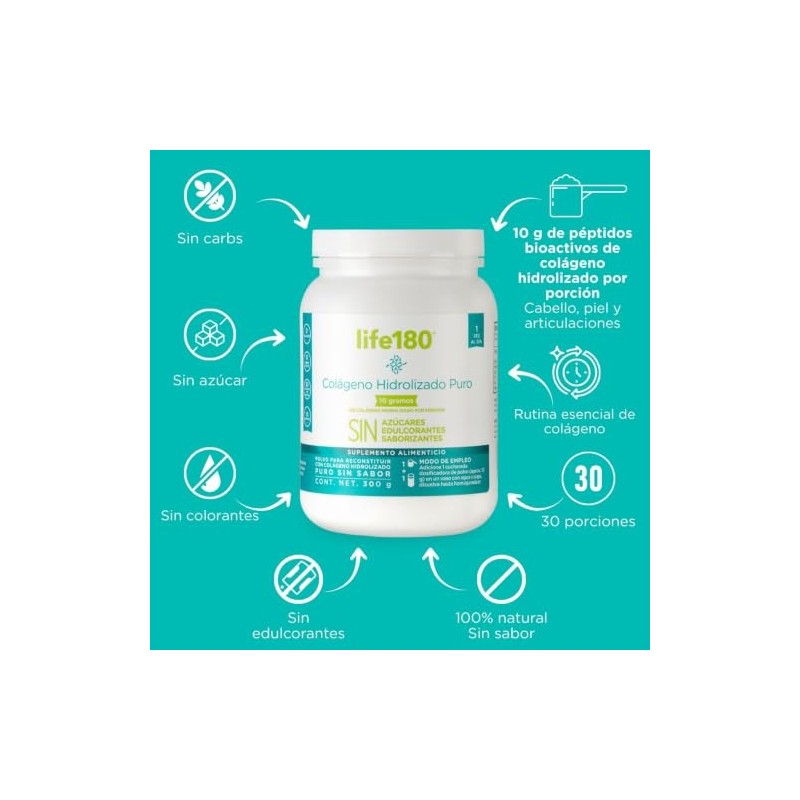 Life180 Dúo Colágeno Hidrolizado Puro 10g Polvo Natural Sin sabor