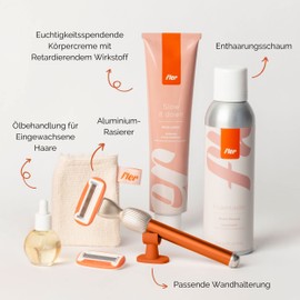 Fler Dream Team Set - Women's Razor with Holder and 2 Replacement Razor Blades, Set with Deshedding Foam, Oil After Hair Removal and Body Cream, Razor Blade with Aloe Vera, Sicily Orange