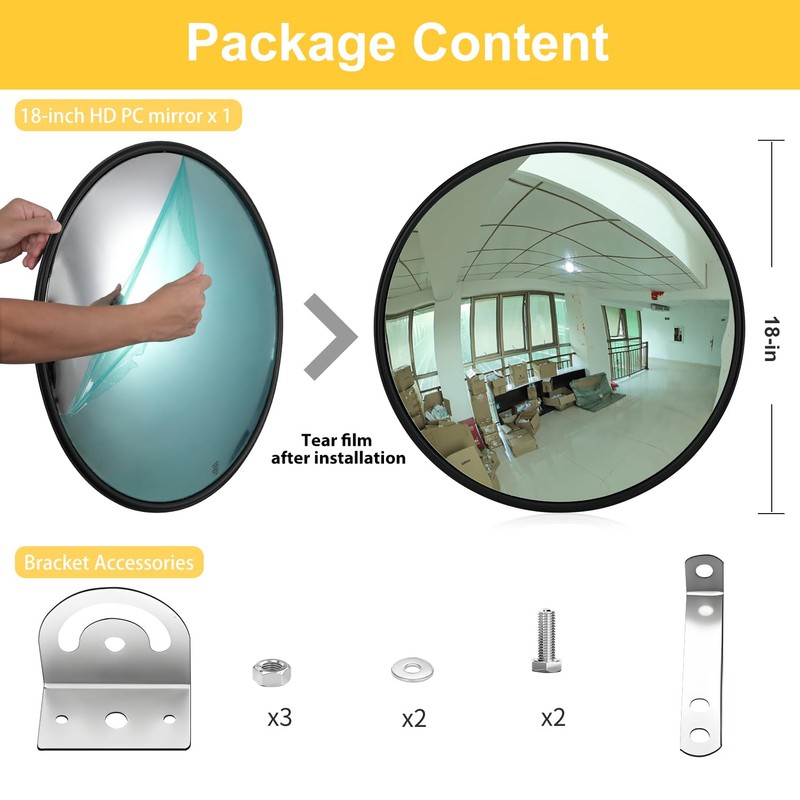 Angooni Unbreakable Convex Mirror 18 inch Safety Mirror - Lightweight