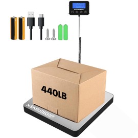 MEASURION Digital Shipping Scale, 440 lbs x 0.5 oz Highly Accurate Digital Postal Scale with Hold & Tare Function, Shipping Scale for Small Business, Packages, Luggage, with Battery & Charging Cable.