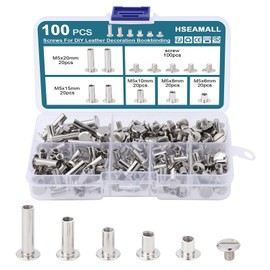 HSeaMall 100 Set Chicago Screws Binding Screws 5 Sizes Round Flat Head Stud Screw Posts Nail For DIY Leather Decoration Bookbinding