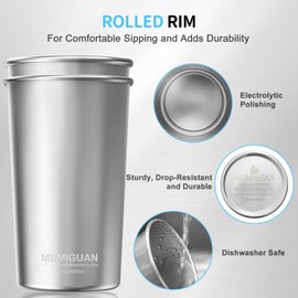 MUMIGUAN Stainless Steel Cups 20oz/600ml (2 Pack), Stainless Steel Pint Tumbler, Camping Stainless Steel Cups, Stackable Metal Drinking Glasses, BPA Free, Stackable, Durable.