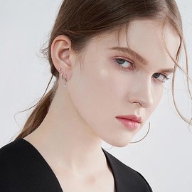 FSLEAD Cross Earrings for Women 925 Sterling Silver 3 Hole Earring Set Trendy Earrings Dangling Huggie Earrings Hypoallergenic Lightweight Stud 3 Pairs CZ Drop Stud Small White Gold Hoop Earring Set for Multiple Piercing