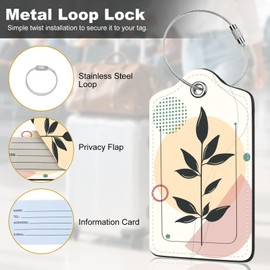 2Pack Luggage Tags for Suitcases, Cute Unique Pu Leather Cruise Luggage Tag with Privacy Cover ID Label Address Card and Metal Ring Suitable for Women Men Kids Travel Bag Abstract Leaf