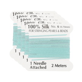 PATIKIL Silk Cord Thread, 5 Pcs Pure Silk Beading Thread Cord Size 0.8 mm with The Knotting Pearls Needle Attached, Blue Green