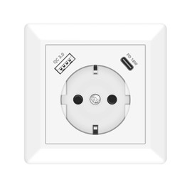 Sasudose Socket with USB Connection and Type C Port PD 18 W Quick Charge Schuko USB Socket Flush-Mounted QC 3.0 System 55 Pure White Glossy Single Socket (4000 W/16 A) Wall Socket for Office Home