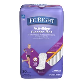 FitRight Incontinence Bladder Control Pads, Light Absorbency, 3.5" x 9", 20 Count (Pack of 12)