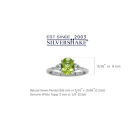 Silvershake 1.23ct. Natural Peridot and White Topaz Gold Plated 925 Sterling Silver Engagement Ring Size 5.5, 5.5, Sterling Silver Rhodium (White Gold Plated), Natural Peridot and White Topaz Topaz