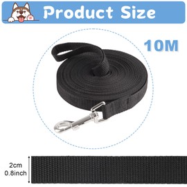 Recall Lead 10 m for Dogs, Long Dog Lead for Training and Outdoor, Training Lead for Small to Large Dogs, Robust Nylon Dog Lead with Hand Loop and D-Carabiner (Black)
