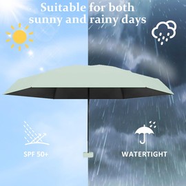 Thryviel Travel Umbrella, Small UV Umbrella, Mini Umbrella, Portable Pocket Umbrella, Ultralight, Portable Parasol, Rain and Wind Protection, Daily Wearable, Suitable for All People, light green
