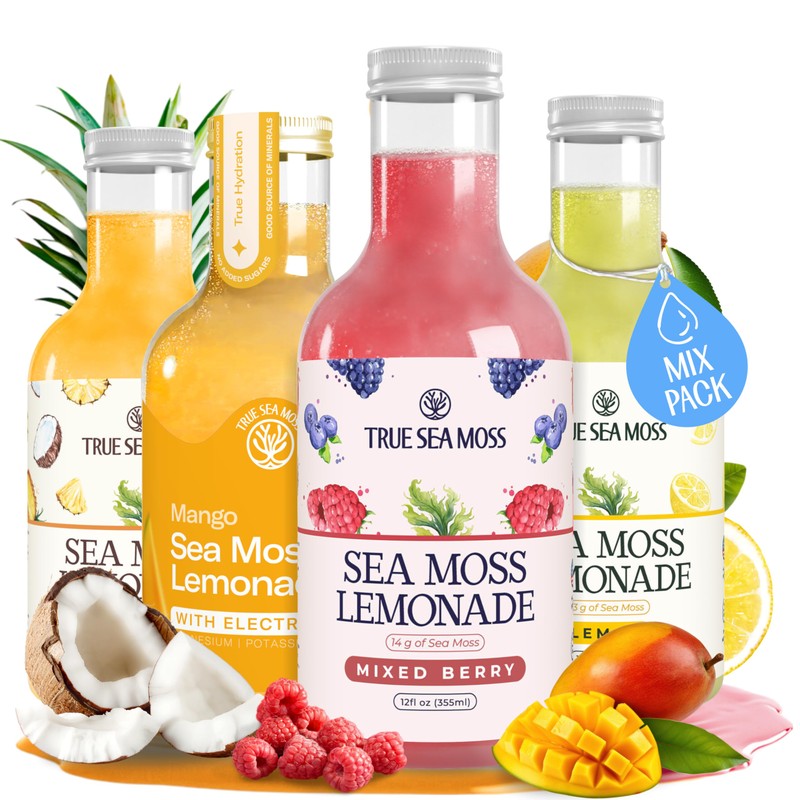 Sea Moss Lemonade Variety Pack – 4 Flavors Sampler: Lemon,