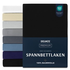 Dreamzie Premium fitted sheet 70 x 200 cm, fitted sheet for thick mattresses up to 12 cm, bed sheet 100% jersey cotton, 150 g/m², Oeko-Tex certified - black