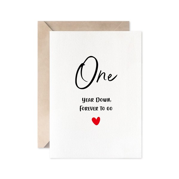 First Year Anniversary Card, One Year Down Forever To Go, Romantic 1st Valentines Day Wedding Card For Husband Wife