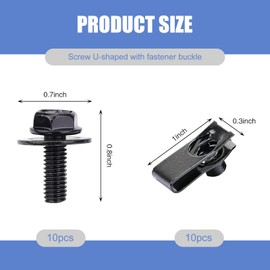 leechio 20 PCS Car Hood Protector Fixing Bolt Kit, 1" x 0.3" Extruded U-nut + 0.7" x 0.8" Body Bolt Body Fender Bumper Radiator Cover Fastening Parts, for Car Truck Repair Accessories (Black)