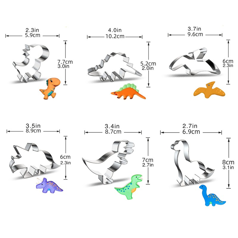 hitsuki Dinosaur Cookie Cutters,Stainless Steel Metal Fun Dino Cookie Cutter
