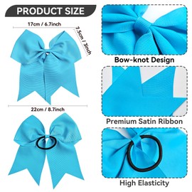 ZESION Large Sky Blue Hair Bows, 4-Pack Grosgrain Ribbon Cheer Bows, Classic Style Hair Accessories