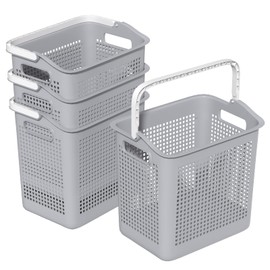 Tyminin 35 L Laundry Storage Baskets with Handles, Easy to Carry Plastic Laundry Hamper, Grey, 4 Packs