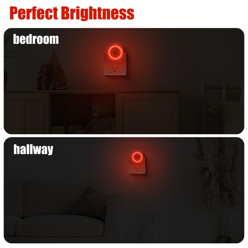 Fusunloh Red Night Lights Plug in to Wall,4 Packs Dimmable