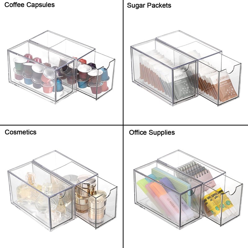 SUMNACON 2 Pack Acrylic Tea Bag Drawer Organizer, Clear Stackable