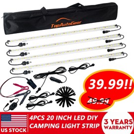 TopAutoGear 4-Bar LED Camp Light Kit Campin Gear Tent Accessories Led Strip Lights White