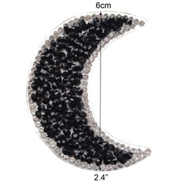 Rhinestones Moon Spots Crystal Embroidered Moon Sticker, Applique Iron-on Transfer Badges Bling, Pack of 5 (Black)